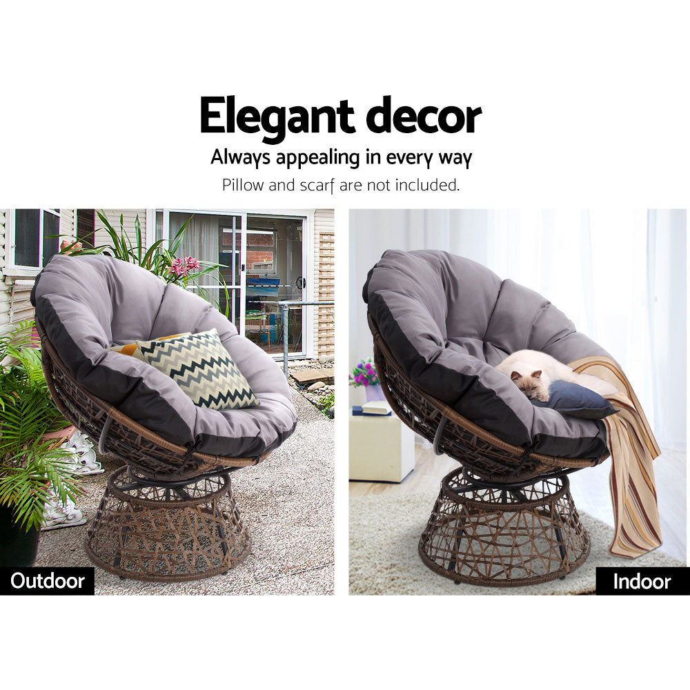 Gardeon Outdoor Chairs Outdoor Furniture Papasan Chair Wicker Patio Garden Brown