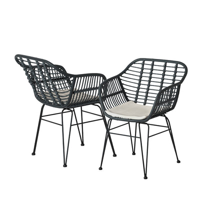 Gardeon 3PC Outdoor Furniture Bistro Set Lounge Setting Table Chairs Cushion Patio Dark Grey