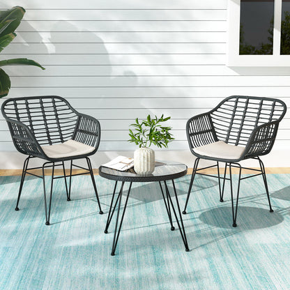 Gardeon 3PC Outdoor Furniture Bistro Set Lounge Setting Table Chairs Cushion Patio Dark Grey