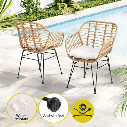 Gardeon 3PC Outdoor Furniture Bistro Set Lounge Setting Table Chairs Cushion Patio Natural