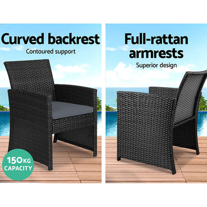 Gardeon 4 PCS Outdoor Sofa Set with Storage Cover Rattan Chair Furniture Black