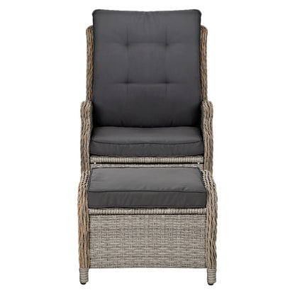 Gardeon 2PC Recliner Chair Sun lounge Wicker Lounger Outdoor Furniture Adjustable Grey