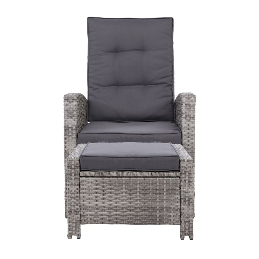 Gardeon Recliner Chair Sun lounge Wicker Lounger Outdoor Patio Furniture Adjustable Grey