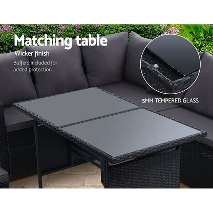 Gardeon Outdoor Furniture Dining Setting Sofa Set Lounge Wicker 9 Seater Black