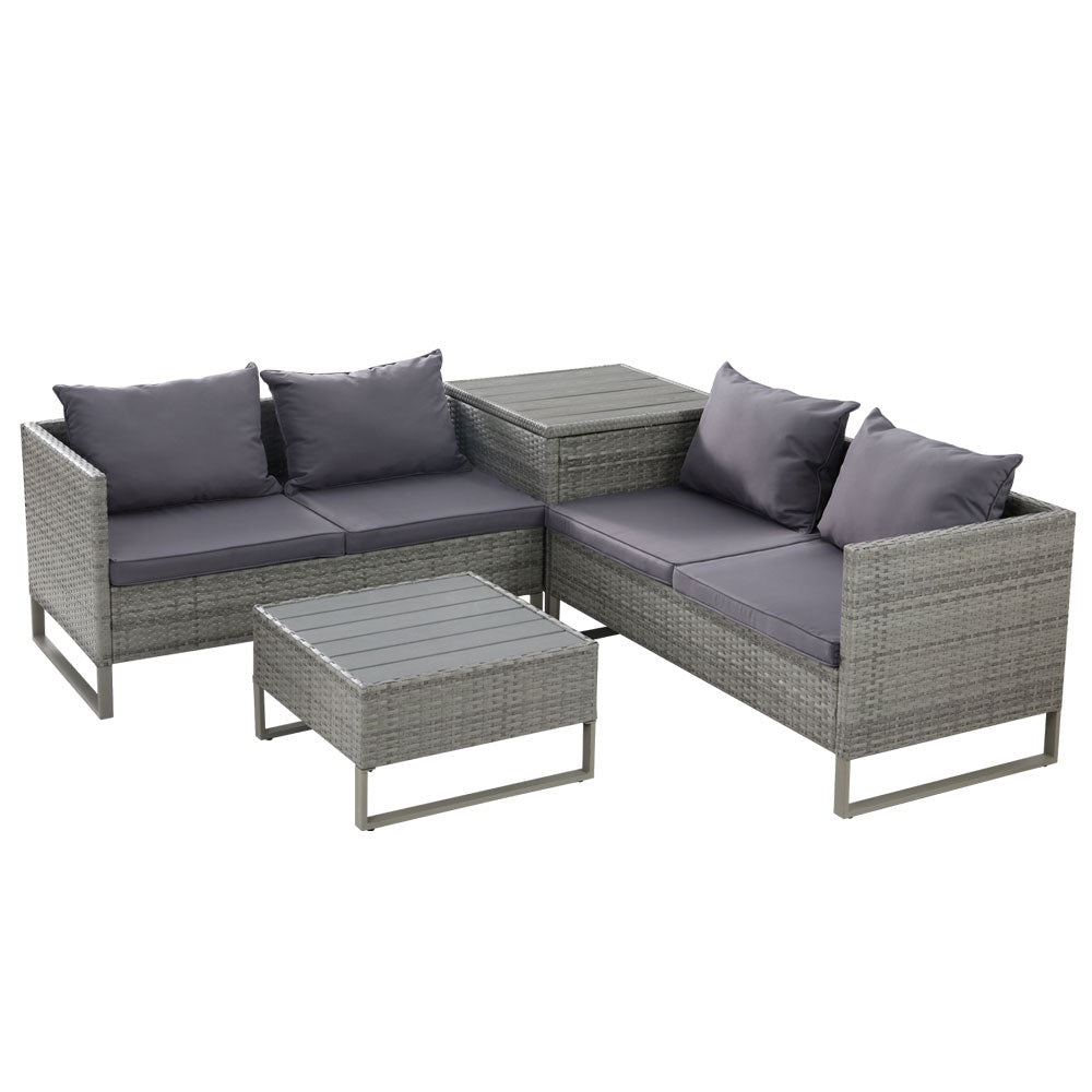 Gardeon 4-Seater Outdoor Sofa Furniture Lounge Set Wicker Setting Grey