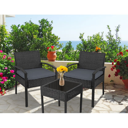 Gardeon 3PC Patio Furniture Bistro Set Wicker Outdoor Lounge Setting Black