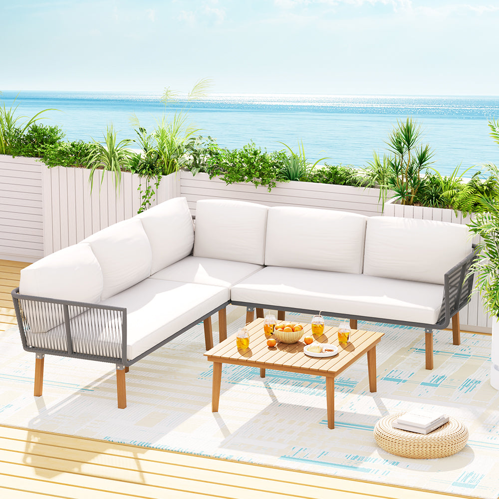 Gardeon 5-Seater Outdoor Sofa Set Wooden Lounge Setting Aluminum