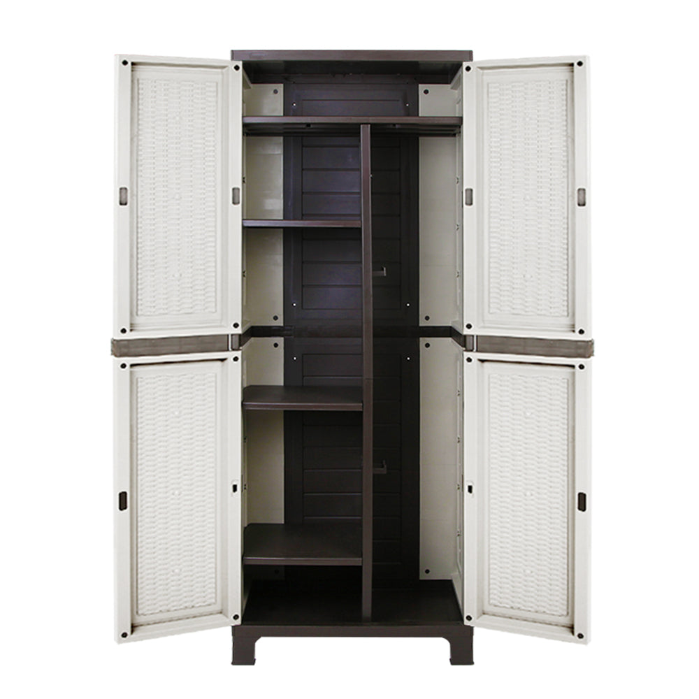 Gardeon 173cm Outdoor Storage Cabinet Box Lockable Cupboard Sheds Adjustable Rattan Beige