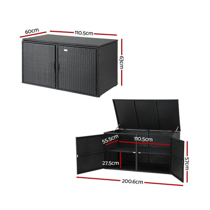 Gardeon Outdoor Storage Cabinet Box Deck Wicker Shelf Chest Garden Shed Tools Black