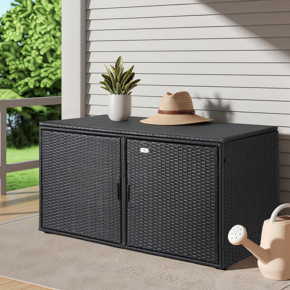 Gardeon Outdoor Storage Cabinet Box Deck Wicker Shelf Chest Garden Shed Tools Black