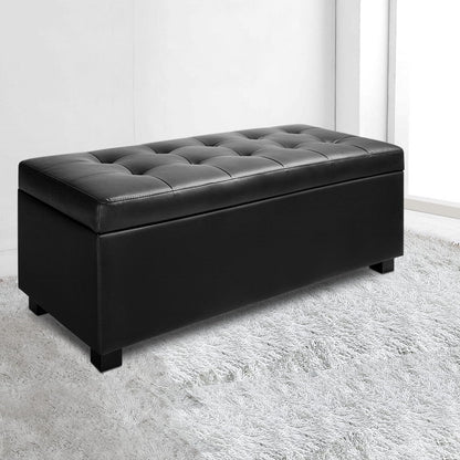 Artiss Storage Ottoman Blanket Box 97cm Leather Black