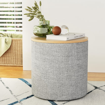 Artiss Storage Ottoman Blanket Box 40cm Linen Round Grey