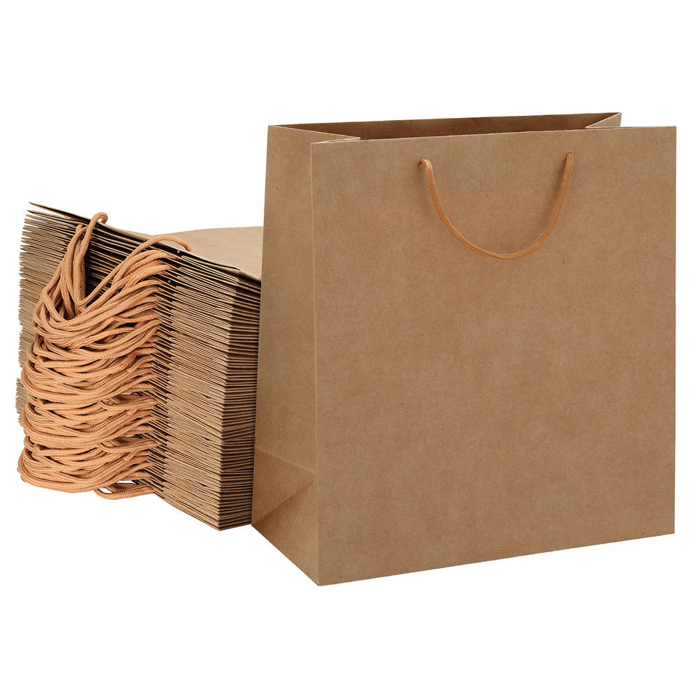 50pcs Bulk Kraft Paper Bags Pack Brown Shopping Retail Gift Bags Reusable Brown