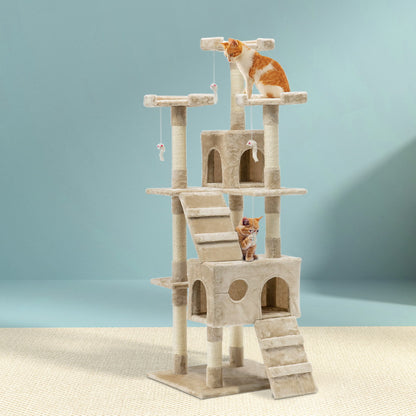 i.Pet Cat Tree 180cm Tower Scratching Post Scratcher Wood Condo House Toys Beige