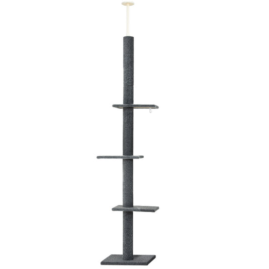 i.Pet Cat Tree 290cm Tower Scratching Post Scratcher Floor to Ceiling Cats Bed Grey