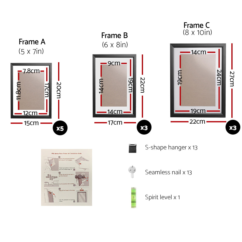 Artiss Photo Frames Art Holder 11PCS 5x7" 6x8" 8x10" Black