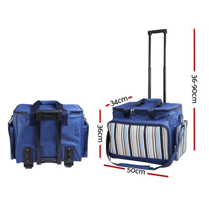 Alfresco 6 Person Picnic Basket Set Bag Wheels Insulated Trolley