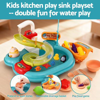 Keezi Kids Pretend Play Kitchen Sink with Faucet Floating Fishing Toys Play food