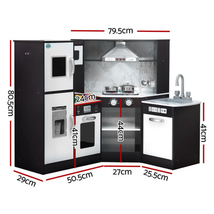 Keezi Kids Kitchen Play Set Wooden Pretend Cooking Playset w/Sounds Lights Black