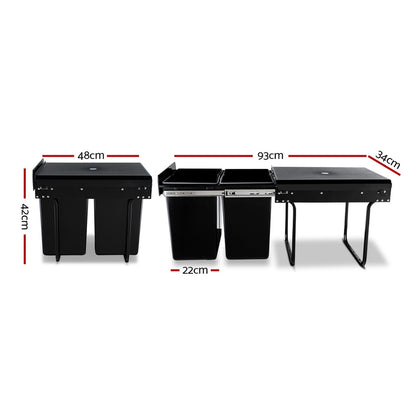 Cefito Pull Out Bin Kitchen Double Basket 2X20L Black