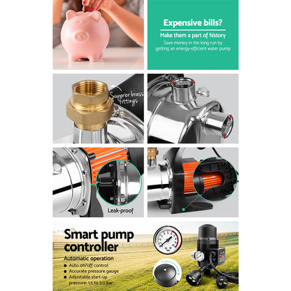 Giantz Garden Water Pump High Pressure 1500W Tank Rain Farm Irrigation House Black