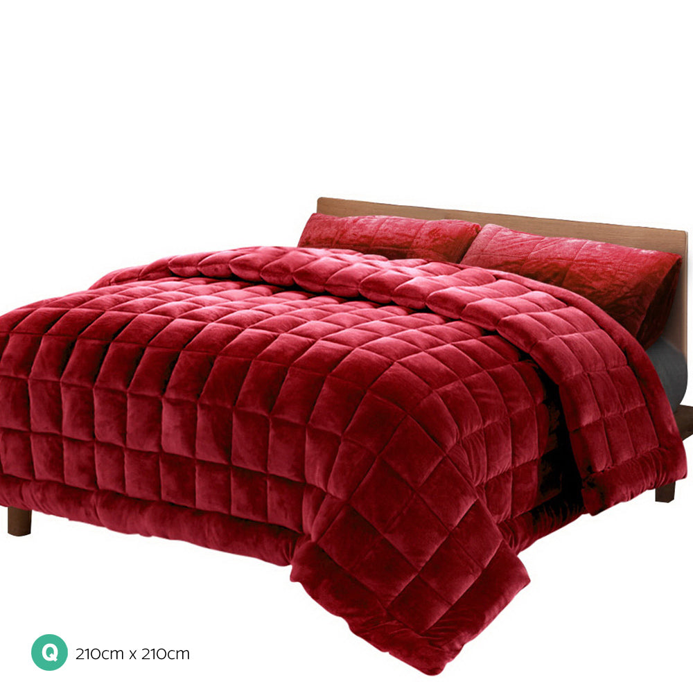 Giselle Bedding Faux Mink Quilt Burgundy Queen