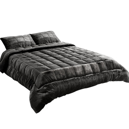 Giselle Bedding Faux Mink Quilt Charcoal Double