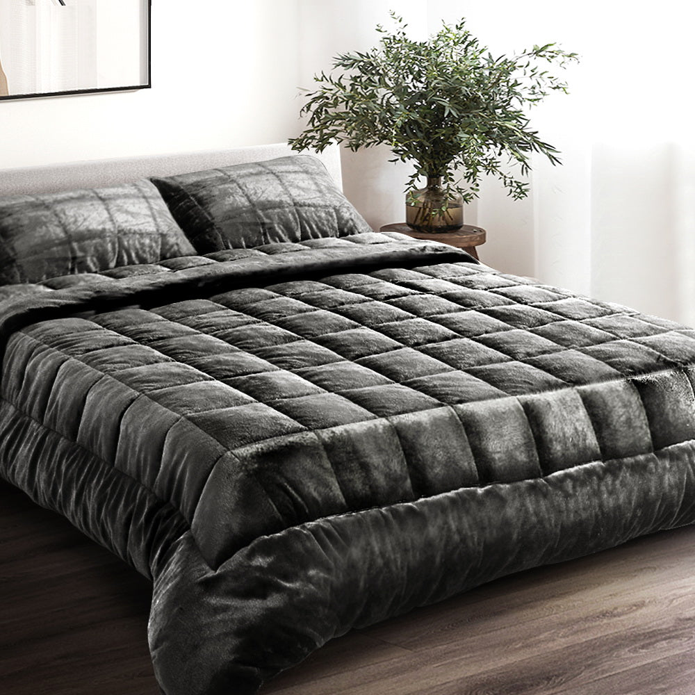 Giselle Bedding Faux Mink Quilt Charcoal Double