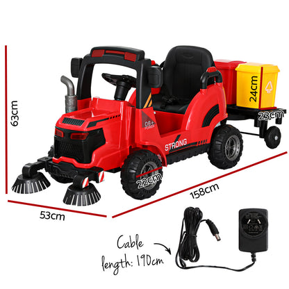 Rigo Kids Electric Ride On Car Street Sweeper Truck Toy Cars Remote 12V Red