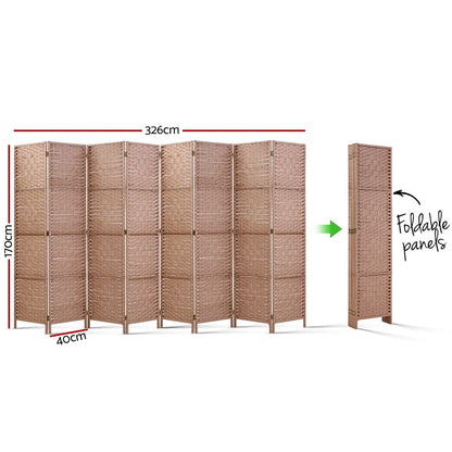 Artiss 8 Panel Room Divider Screen 326x170cm Woven Natural