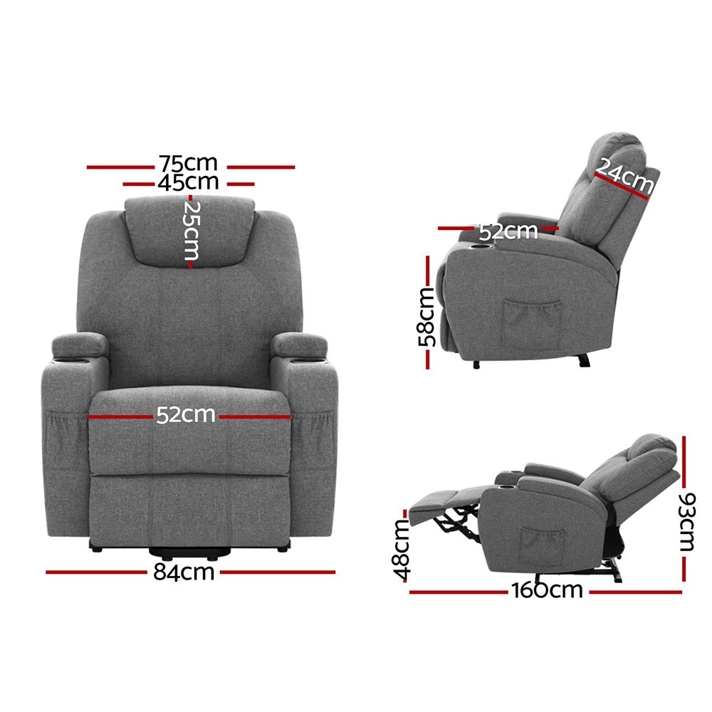 Artiss Recliner Chair Lift Assist Heated Massage Chair Velvet Milio