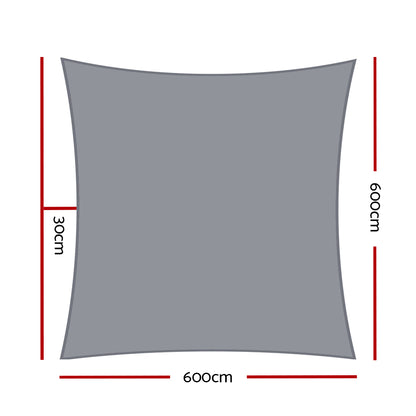 Instahut Shade Sail 6x6m Rectangle 280GSM 98% Grey Shade Cloth