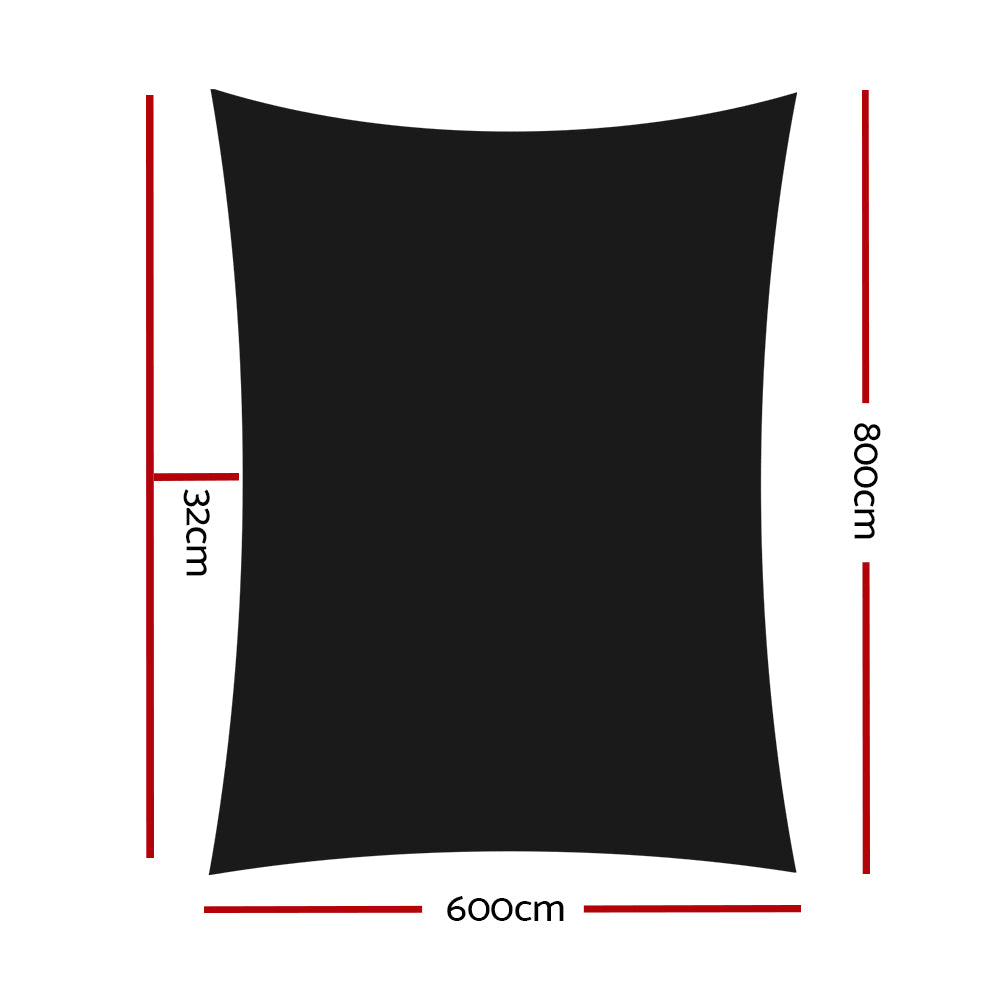 Instahut Shade Sail 6x8m Rectangle 280GSM 98% Black Shade Cloth