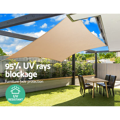 Instahut Shade Sail 2x4m Rectangle 185GSM 95% Sand Shade Cloth