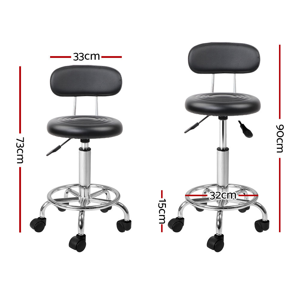 Artiss 2x Salon Stool Swivel Chair Backrest Black