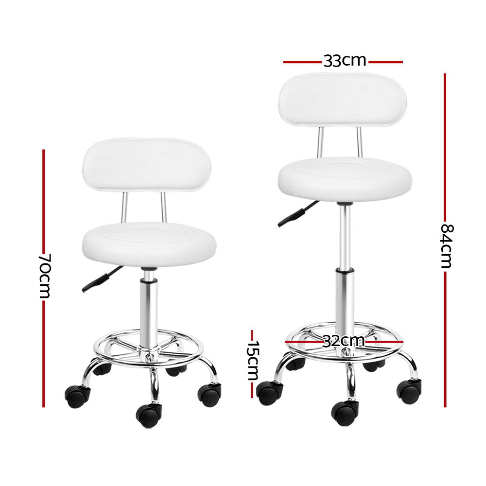 Artiss 2x Salon Stool Swivel Chair Backrest White