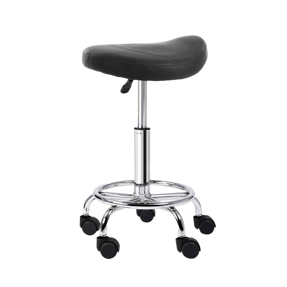 Artiss 2x Salon Stool Saddle Swivel Chair Black