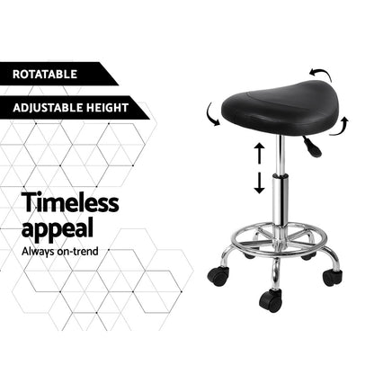 Artiss 2x Salon Stool Saddle Swivel Chair Black