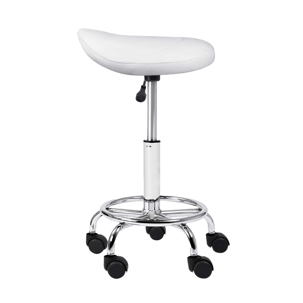 Artiss Salon Stool Saddle Swivel Chair White