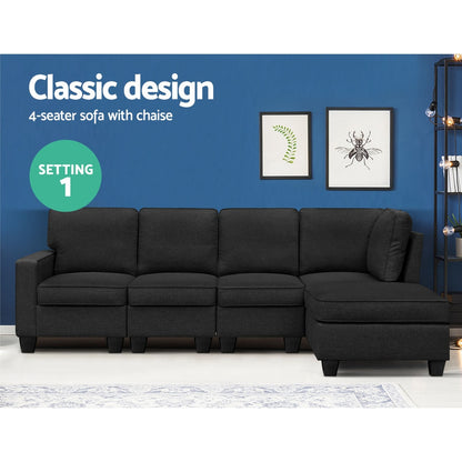 Artiss Modular Sofa Chaise Set 5-seater Dark Grey