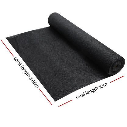 Instahut 90% Shade Cloth 3.66x10m Shadecloth Sail Heavy Duty Black