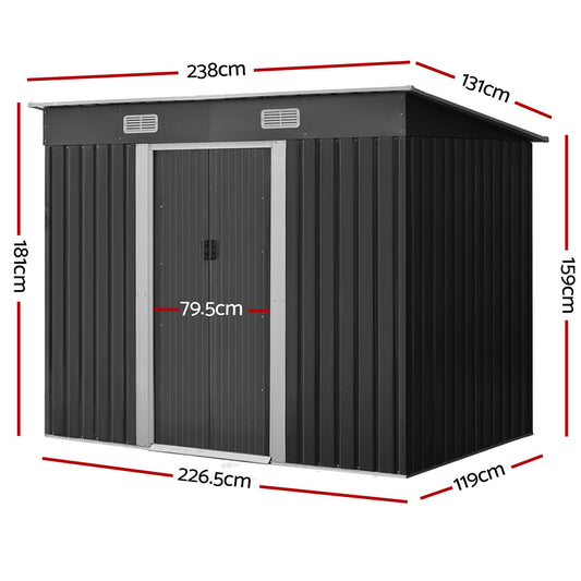 Giantz Garden Shed 2.38x1.31M Sheds Outdoor Storage Tool Metal Workshop Shelter Sliding Door