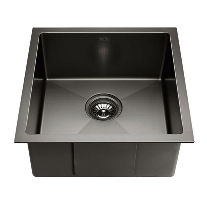 Cefito Kitchen Sink 51X45CM Stainless Steel Basin Single Bowl Laundry Black