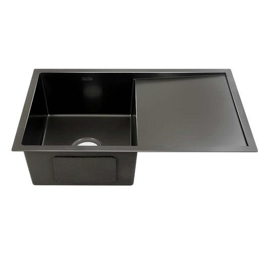 Cefito Kitchen Sink 75X45CM Stainless Steel Basin Single Bowl Laundry Black