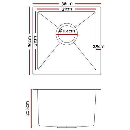 Cefito Kitchen Sink 36X36CM Stainless Steel Nano Basin Single Bowl Silver