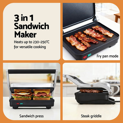 Devanti 3 in 1 Sandwich Maker Steak Press Grill 1000W