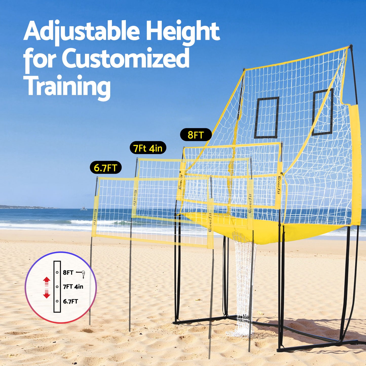 Everfit 8ft Volleyball Net Free-standing Adjustable Height Portable with Ball and Bag