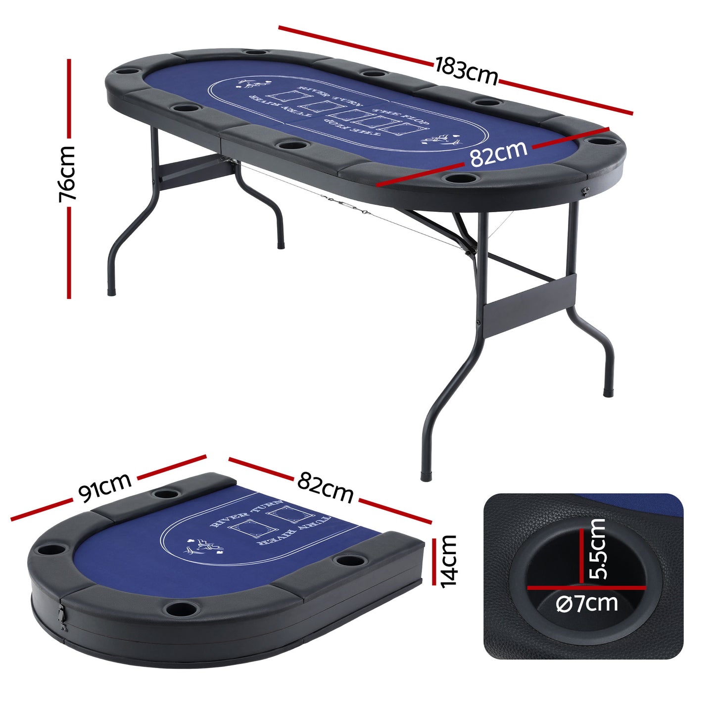 Poker Table Top Folding Poker Table 8 Player 183cm
