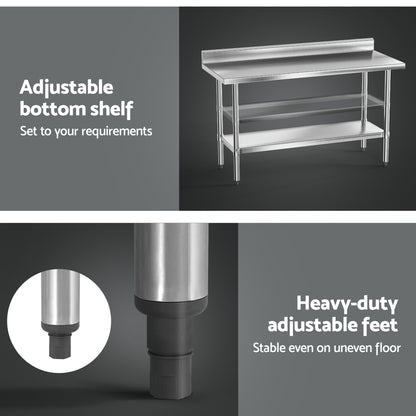 Cefito Stainless Steel  Kitchen  Bench w/ Splashback 1500x600MM 430