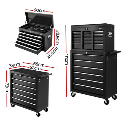 Giantz 15 Drawer Tool Box Cabinet Chest Trolley Toolbox Garage Storage Box